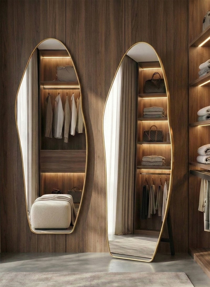 تايمي مرآة كبيرة جدا بتصميم انيق وزجاج مقاوم للكسر 170x70سم - مرآة كاملة الطول باطار معدني ذهبي واستاند خلفي - تصميمها الرائع يناسب غرفة المعيشة وغرف اللبس وغرف النوم - Image 1